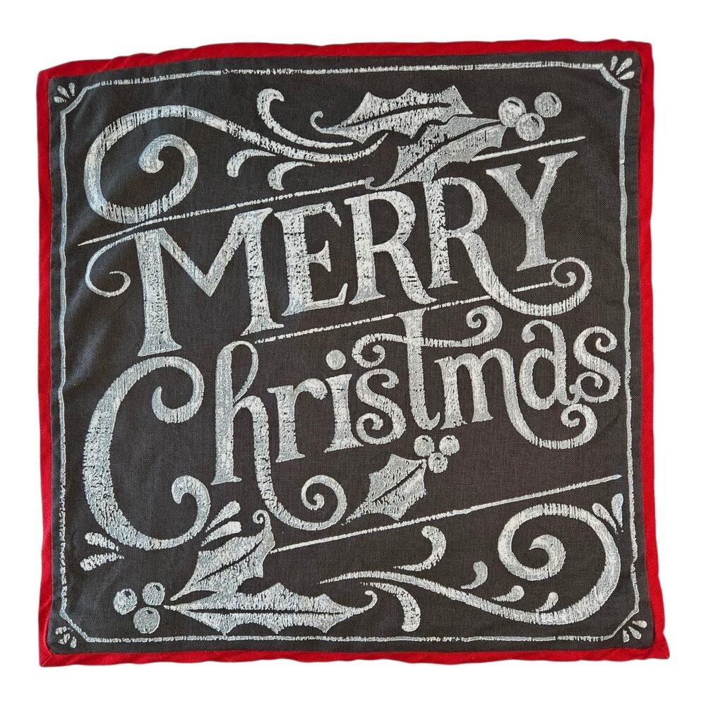 POTTERY BARN Pillow Cover 20 x 20 Chalk Board "Merry Christmas" Cotton Linen